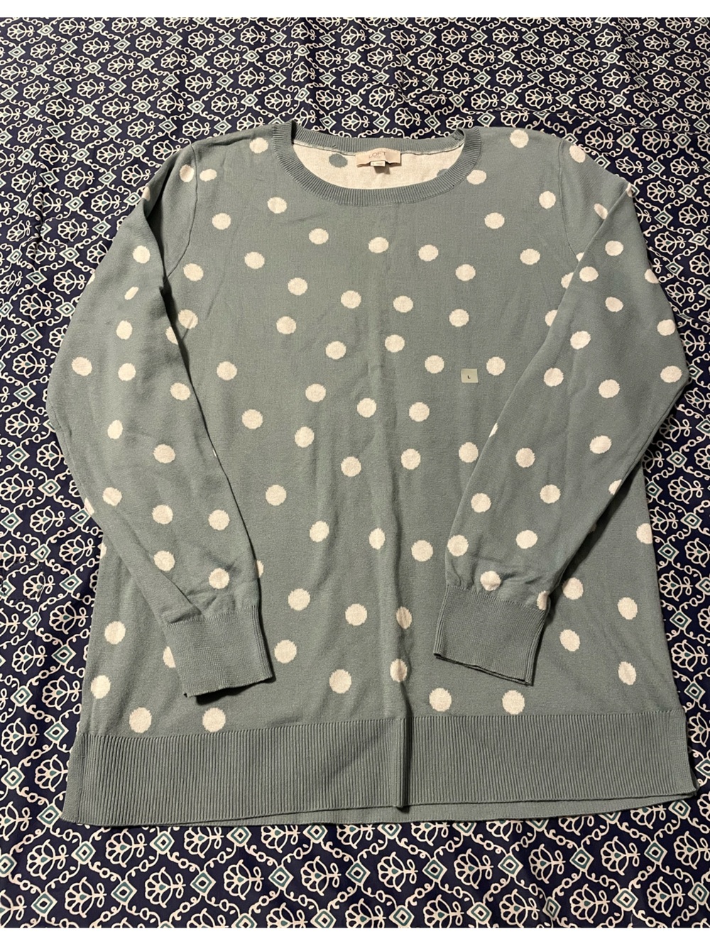 LOFT Seafoam Green Polka Dot Crewneck Sweater